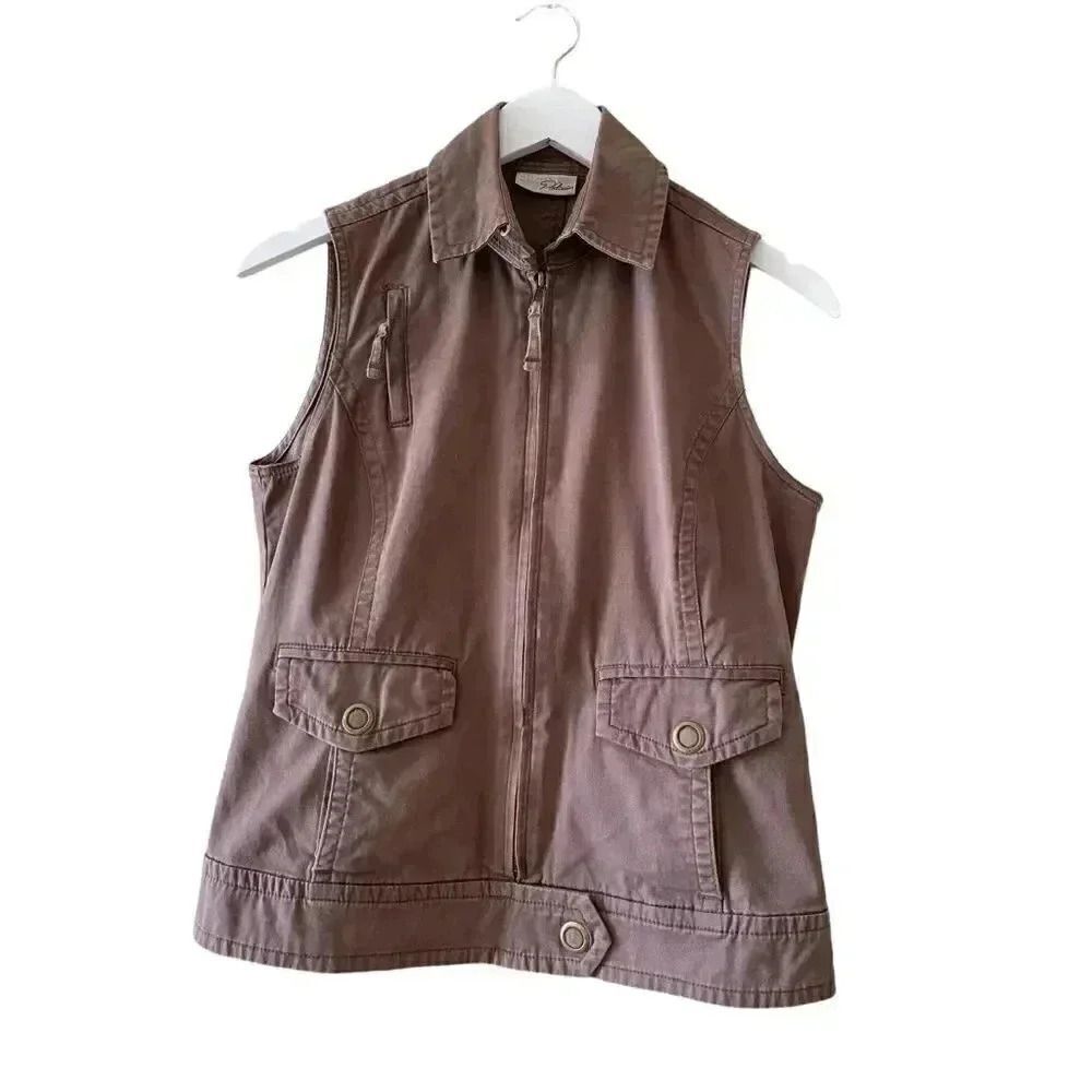 Chico’s Platinum Brown Collared Womens Vest Sz O